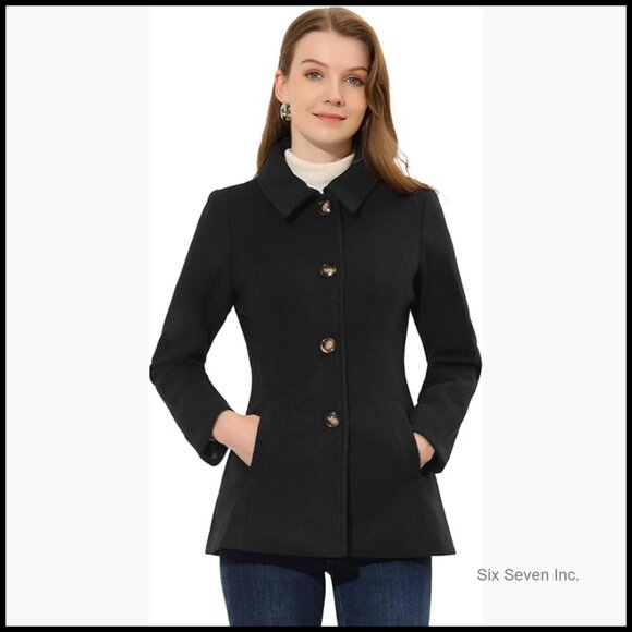 100% Polyester Pea Coat Single Breasted Point Collar Overcoat